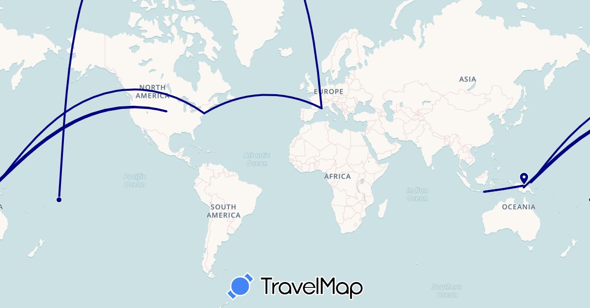 TravelMap itinerary: driving in France, Indonesia, Papua New Guinea, United States, Samoa (Asia, Europe, North America, Oceania)